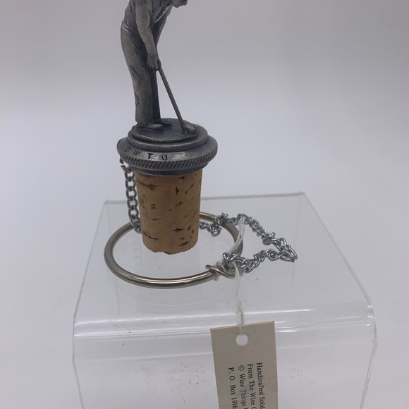 Signed WTU Handcrafted Solid Pewter Wine Cork Stoppers With Ring Chain Golfers - Picture 11 of 15